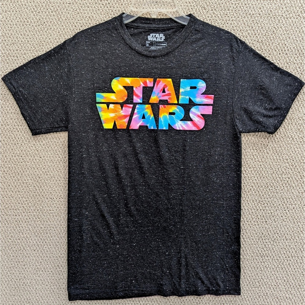 Star Wars Tie Dye Logo T-Shirt Size Small Black White Specks Lightweight Tee